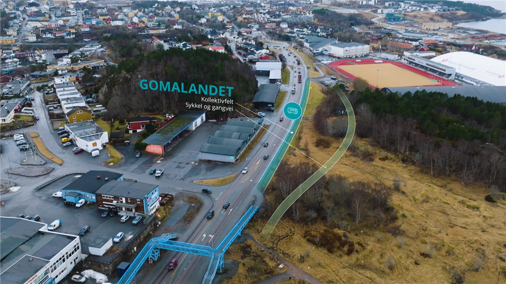 Kollektivfelt goma altanten med sykkel og gangvei - Klikk for stort bilde